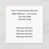 Cartes de visite de service de construction unique (Dos)