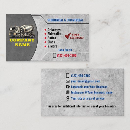 Cartes de visite de services concrets (Devant / Derrière)