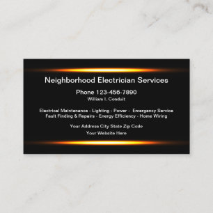 Cartes de visite de services d'électricien moderne