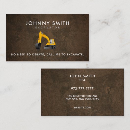 Cartes de visite de slogans d'excavation (Devant / Derrière)