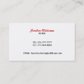 Cartes de visite de soins de santé (Dos)