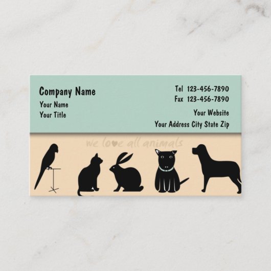 Cartes de visite de soins pour animaux fixes (Devant)