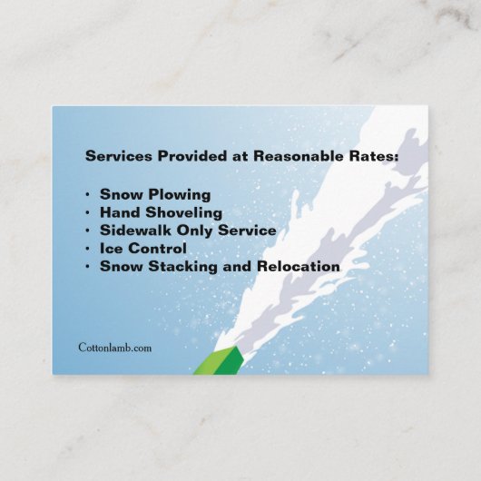 Cartes de visite de suppression de neige (Dos)