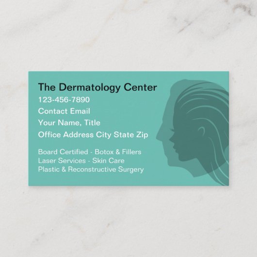 Cartes de visite de thème dermatologue (Devant)