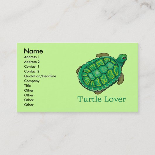 Cartes de visite de Turtle Lover (Devant)