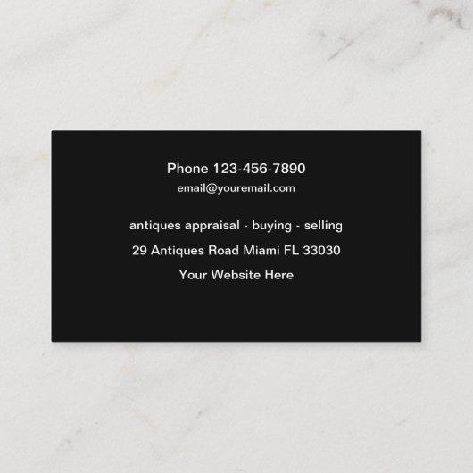 Cartes de visite de vente d'antiquités classiques (Dos)