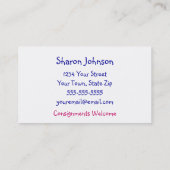 Cartes de visite de vêtements (Dos)