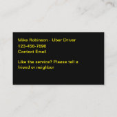 Cartes de visite de voile Uber Ride le plus frais (Dos)