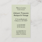 Cartes de visite de Zohara en vert et olive (Dos)