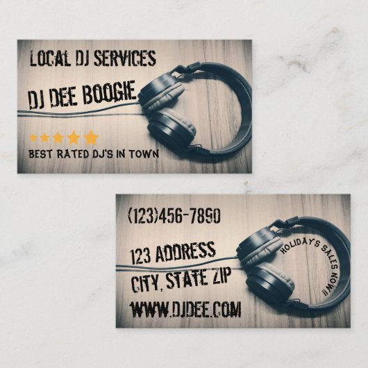 Cartes de visite d'écouteurs du DJ (Devant / Derrière)