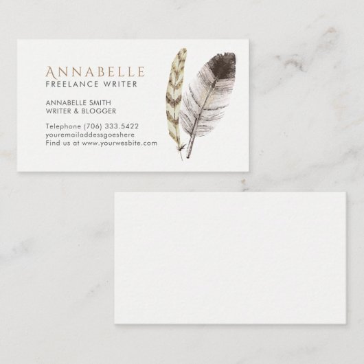 Cartes de visite d'écrivain indépendant avec des (Devant / Derrière)