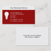 Cartes de visite d'électricien (Devant / Derrière)