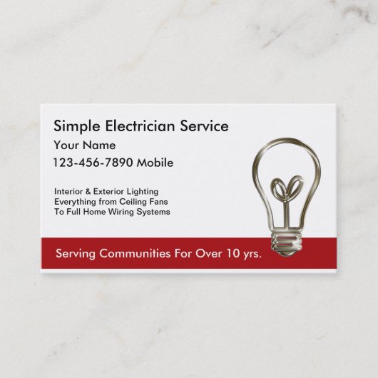 Cartes de visite d'électricien simple (Devant)