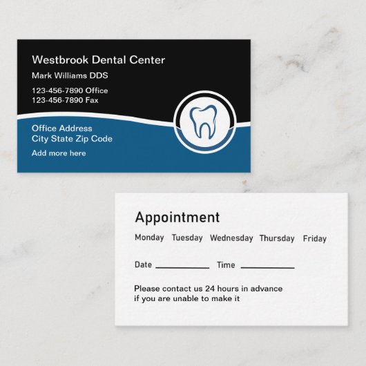 Cartes de visite dentistes de nomination moderne (Devant / Derrière)