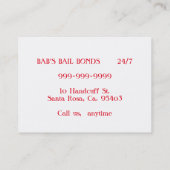 Cartes de visite des obligations de cautionnement (Dos)