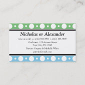 Cartes de visite des Pois Bleus Vert de Playdate (Dos)