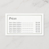 Cartes de visite des prix de podiatre de pédicure (Dos)