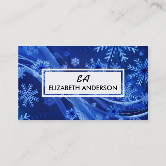 Cartes de visite d'hiver Festive Blue Snowflake (Devant)