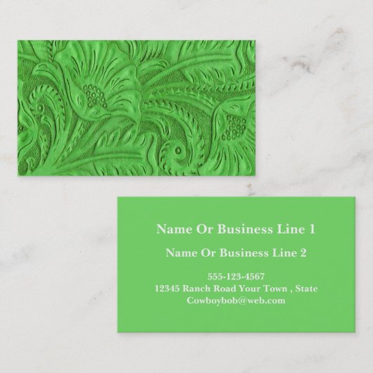 Cartes de visite d'impression en cuir vert (Devant / Derrière)