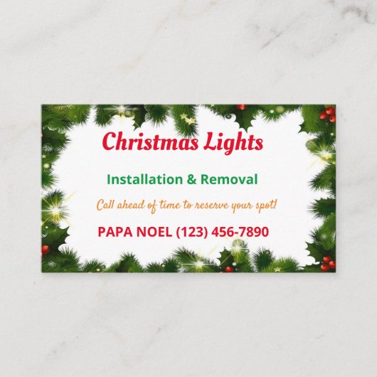Cartes de visite d'installation des feux de Noël (Devant)