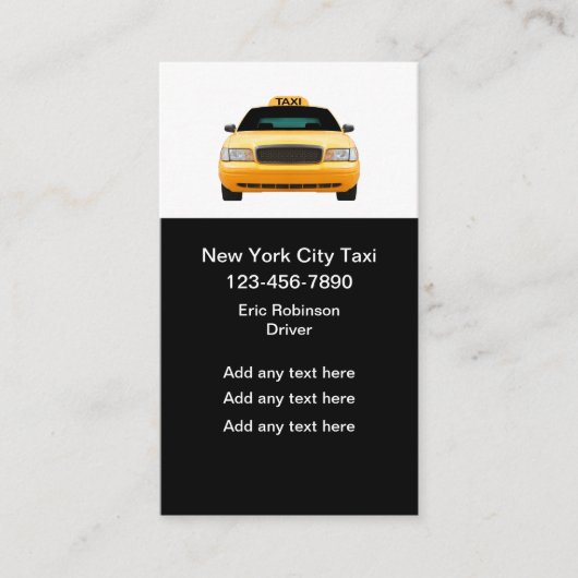 Cartes de visite du budget des taxis de New York (Devant)