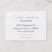 Cartes de visite du château de Fairy Tale (Dos)