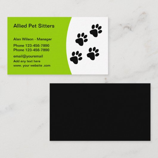 Cartes de visite du club de pet Sitters (Devant / Derrière)