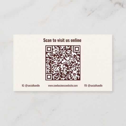 Cartes de visite du code QR de la vache (Dos)