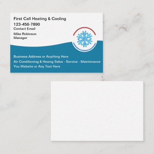 Cartes de visite du service de climatisation (Devant / Derrière)