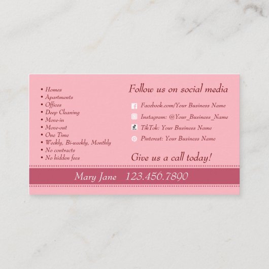 Cartes de visite du service de nettoyage (Dos)