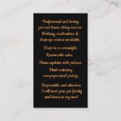 Cartes de visite du service de salon pour animaux (Dos)