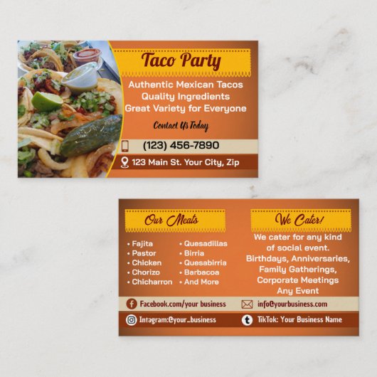 Cartes de visite du service Tacos (Devant / Derrière)