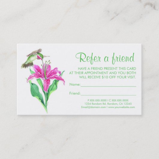 Cartes de visite d'un ami fleur de colibri (Devant)