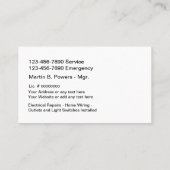 Cartes de visite électriques d'entrepreneur (Dos)