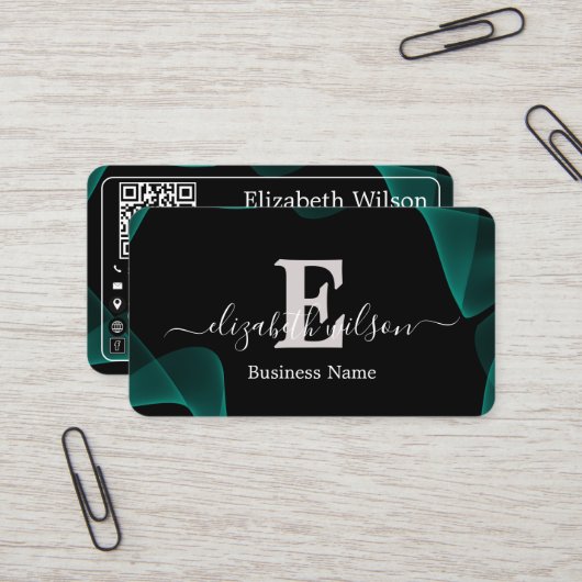 Cartes de visite élégantes modernes avec QR code p (Devant/Arrière en situation)