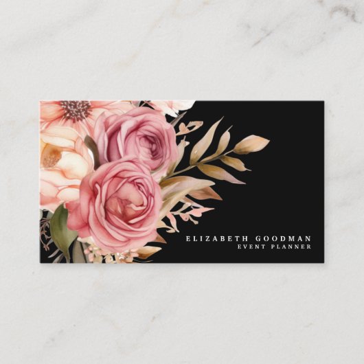 Cartes de visite élégantes rose et noir (Devant)