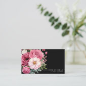 Cartes de visite élégants Boho rose et Fleurs noir (Debout devant)
