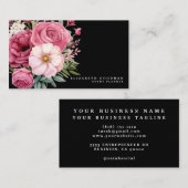 Cartes de visite élégants Boho rose et Fleurs noir (Devant / Derrière)