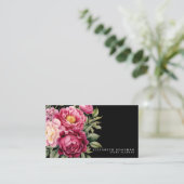 Cartes de visite élégants Boho rose et Fleurs noir (Debout devant)
