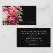 Cartes de visite élégants Boho rose et Fleurs noir (Devant / Derrière)