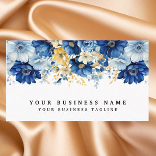 Cartes de visite élégants de fleurs bleues et d'or