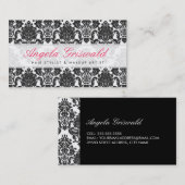 Cartes de visite élégants rose et noir Damas (Devant / Derrière)