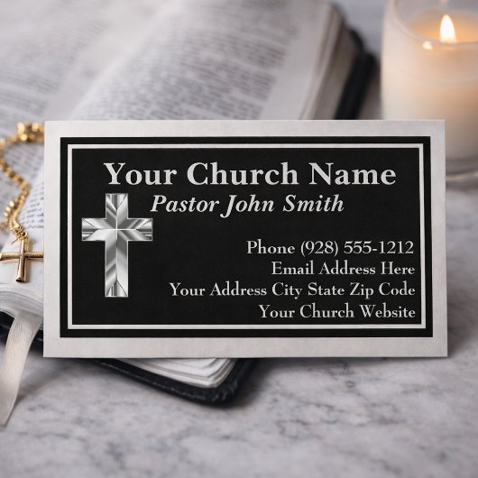 Cartes de visite en lin noir pour pasteur d'église