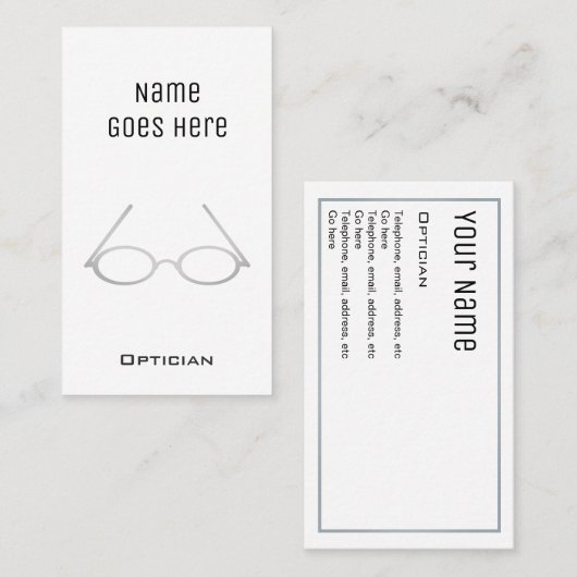 Cartes de visite "essentiels" d'opticien (Devant / Derrière)