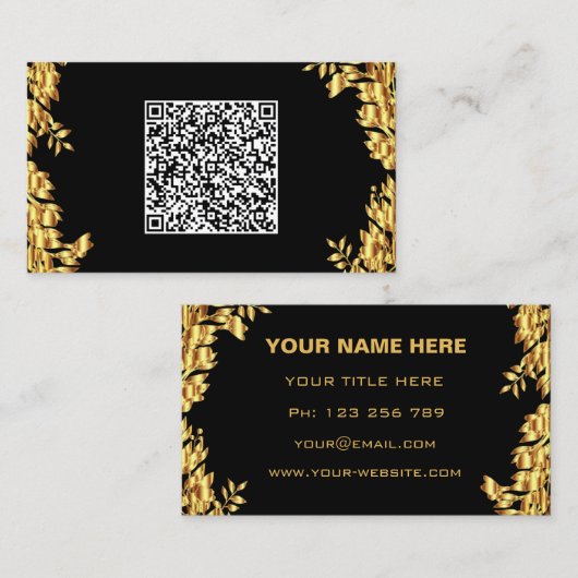 Cartes de visite exemple noir et or avec code QR (Devant / Derrière)