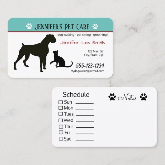 Cartes de visite faits sur commande d'animal (Devant / Derrière)