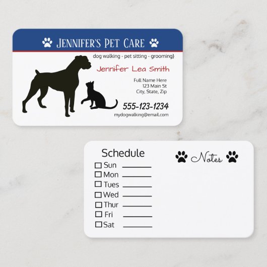 Cartes de visite faits sur commande d'animal (Devant / Derrière)