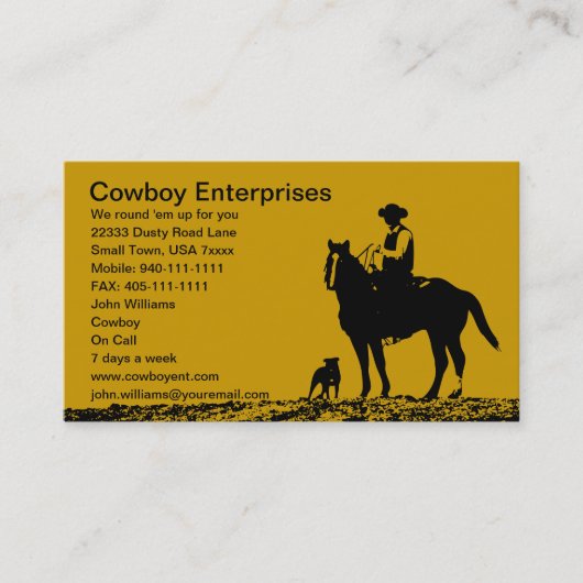 Cartes de visite faits sur commande de cowboy - (Devant)