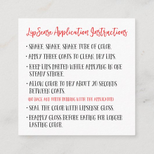 Cartes de visite faits sur commande de LipSense (Dos)