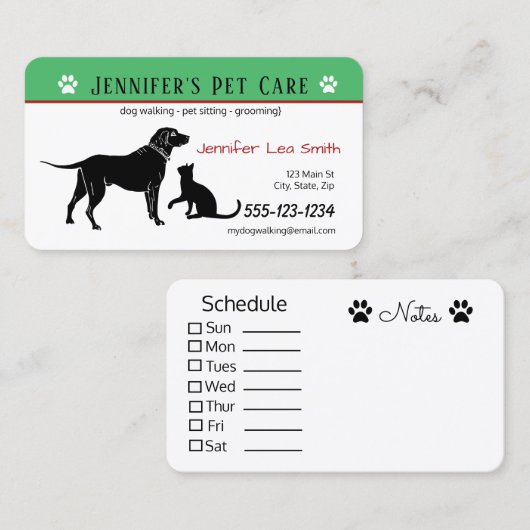 Cartes de visite faits sur commande de soin des (Devant / Derrière)